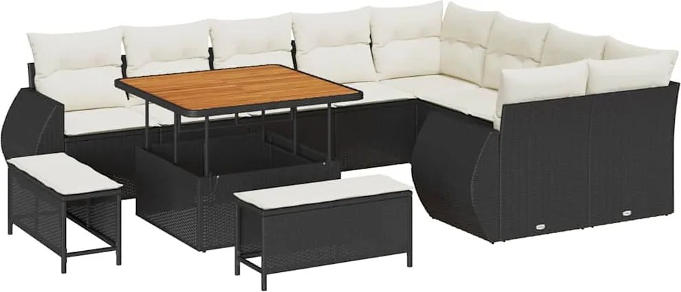 vidaXL Set de canapele pentru grădină cu pernă 12 pcs negru și crem