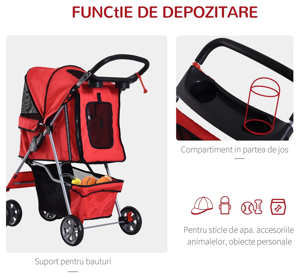 PawHut Passeggino per Cani Pieghevole Carrello per Animali Domestici Carrello Carrozzina Rossa 75x45x97cm | Aosom Romania