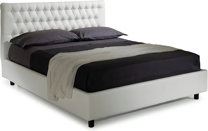 Pat Dormitor Matrimonial Bed&amp;Sofa Linda iSomn 160x200 cm, fara lada de depozitare, piele ecologica, alb