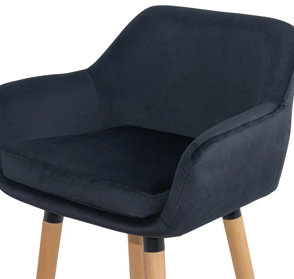 Scaun de bar negru ABS 1271 din catifea cu picioare din lemn
