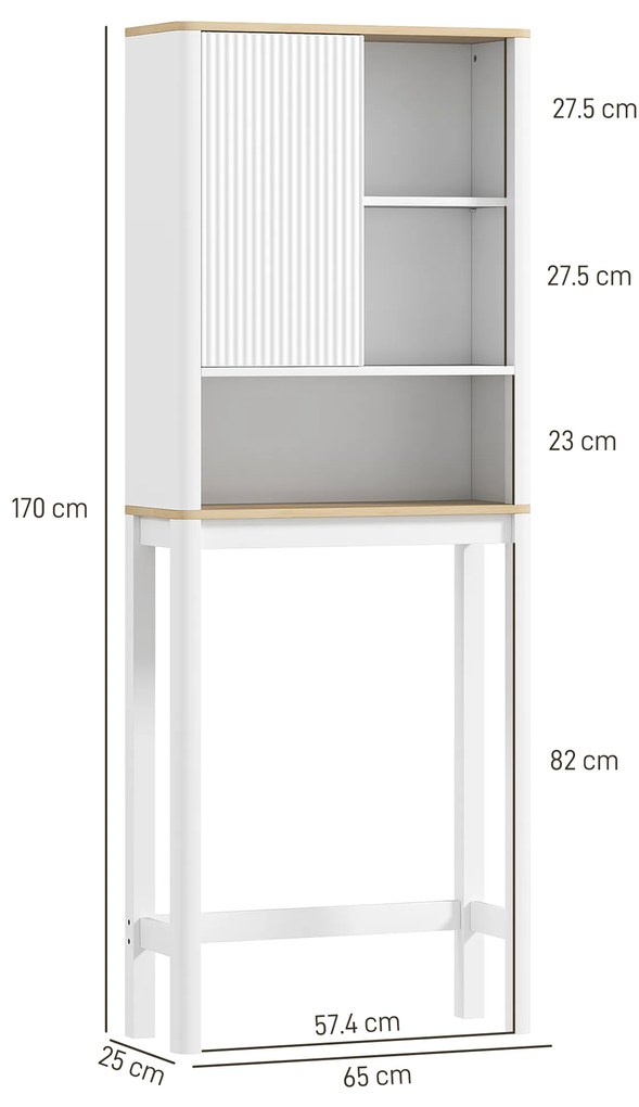 HOMCOM Mobilier de depozitare deasupra toaletei cu ușă canelată, compartimente, poliță reglabilă, 65x25x170cm, alb | Aosom Romania
