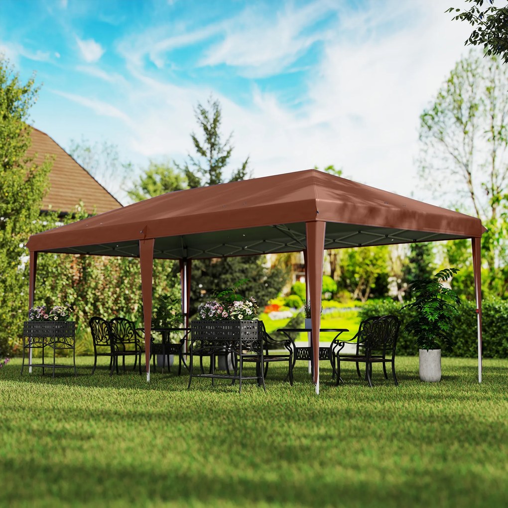 Outsunny Copertină 6 x 3 m cort de grădină pop-up pliabil sac inclus oțel epoxidic Oxford înaltă densitate maro | Aosom Romania