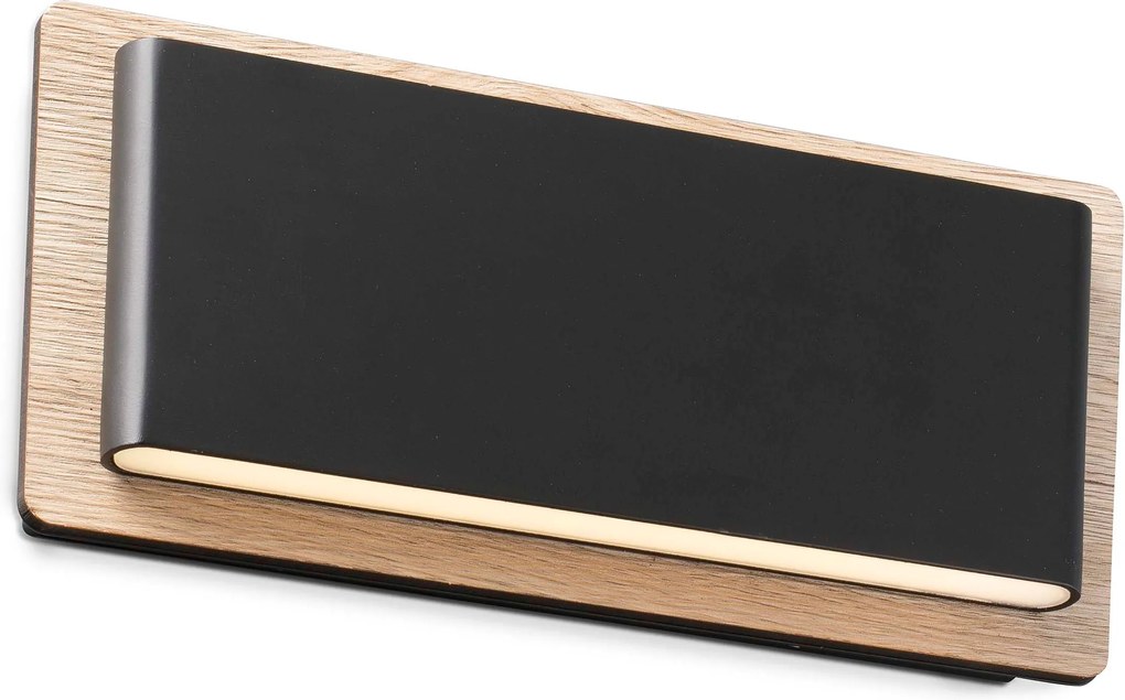 MOOD 2x3W - Aplică de citit rectangulară neagră din aluminiu cu efect mat și bază din lemn