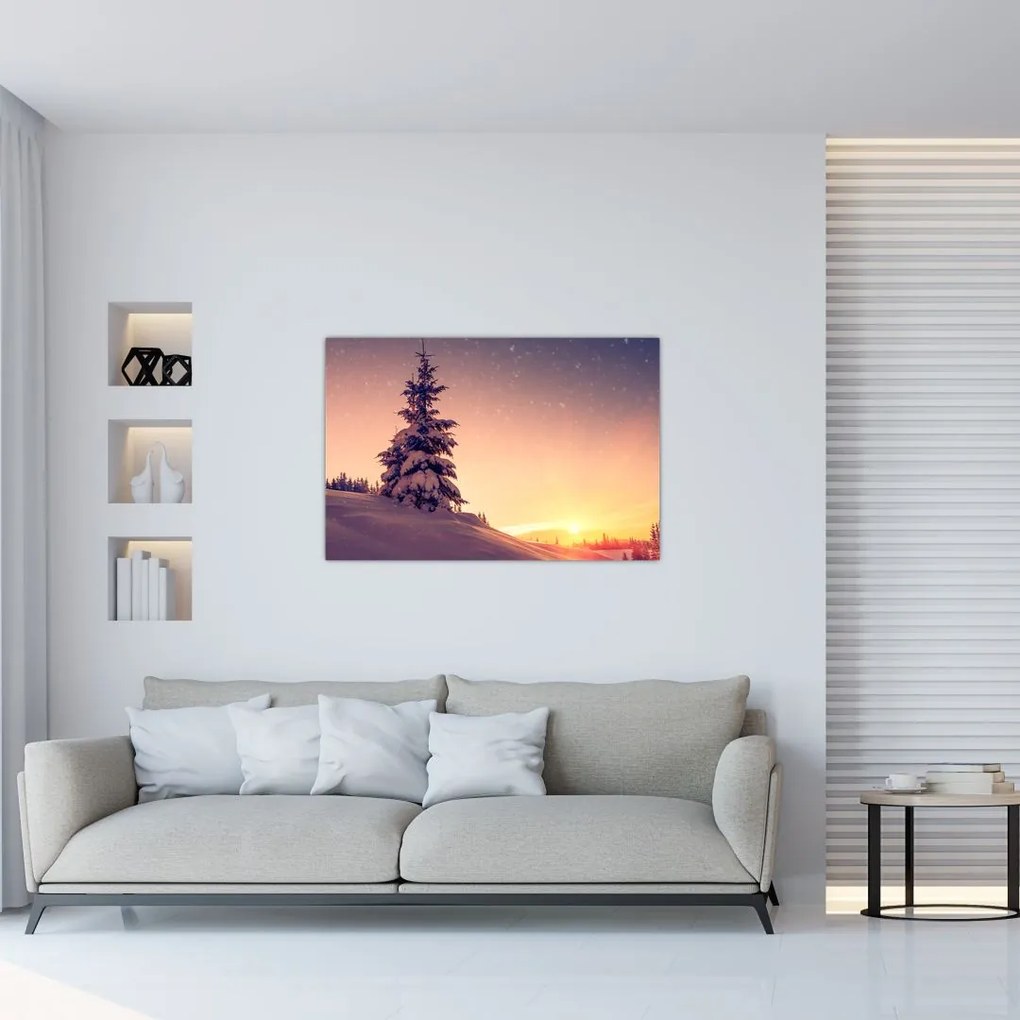 Tablou cu copac înzăpezit pe luncă (90x60 cm)