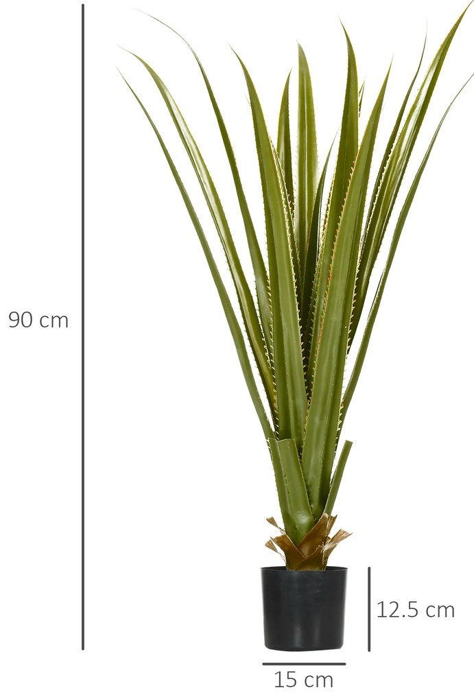HOMCOM Plantă artificială tip agave în ghiveci, înălțime 90 cm, 16 frunze, interior și exterior, realism ridicat | Aosom Romania