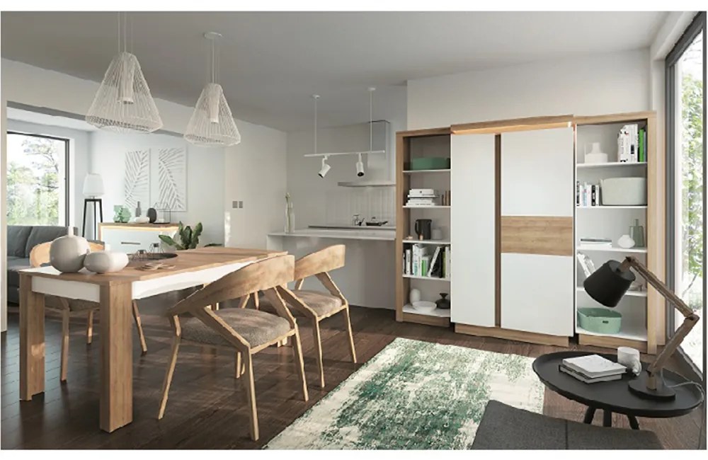 Etajeră LYOR01, stejar riviera/alb extra lucios HG, dreapta, LEONARDO