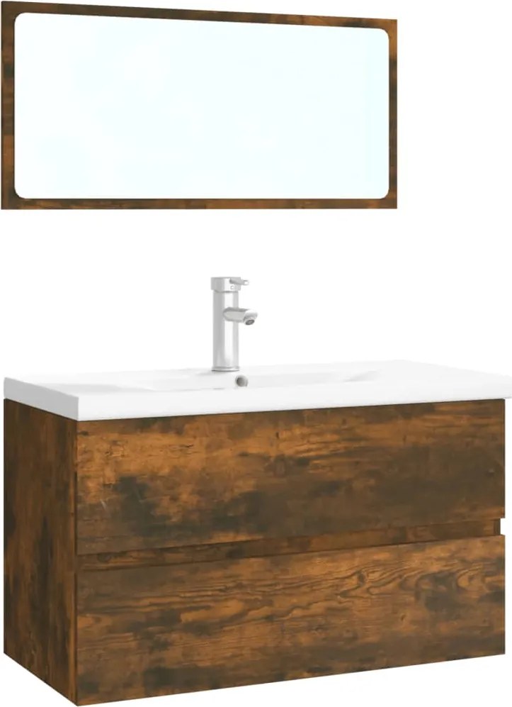 vidaXL Set de mobilier de baie, stejar fumuriu, lemn prelucrat