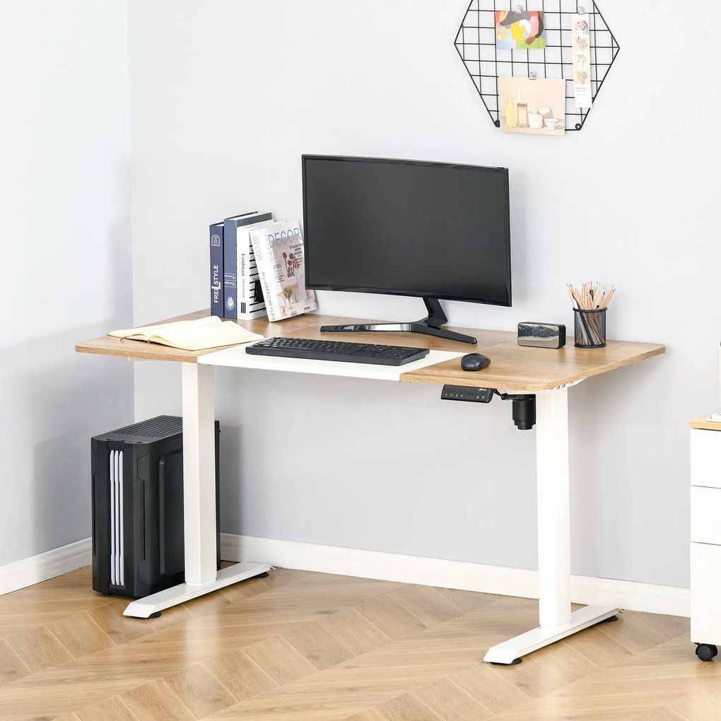 Birou Înălțime Reglabilă Electric Vinsetto 140 x 70 cm Birou de Calculator cu 4 Setări de Memorare, Blat de Masă din 4 Părți, Birou Stand-Sit cu Anti-Coliziune, Protecție la Suprasarcină Alb | Aosom Romania