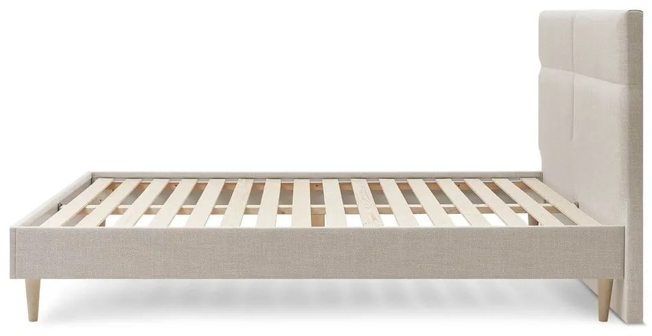 Pat matrimonial 160x200 cm bej tapițat cu somieră Elyna – Bobochic Paris