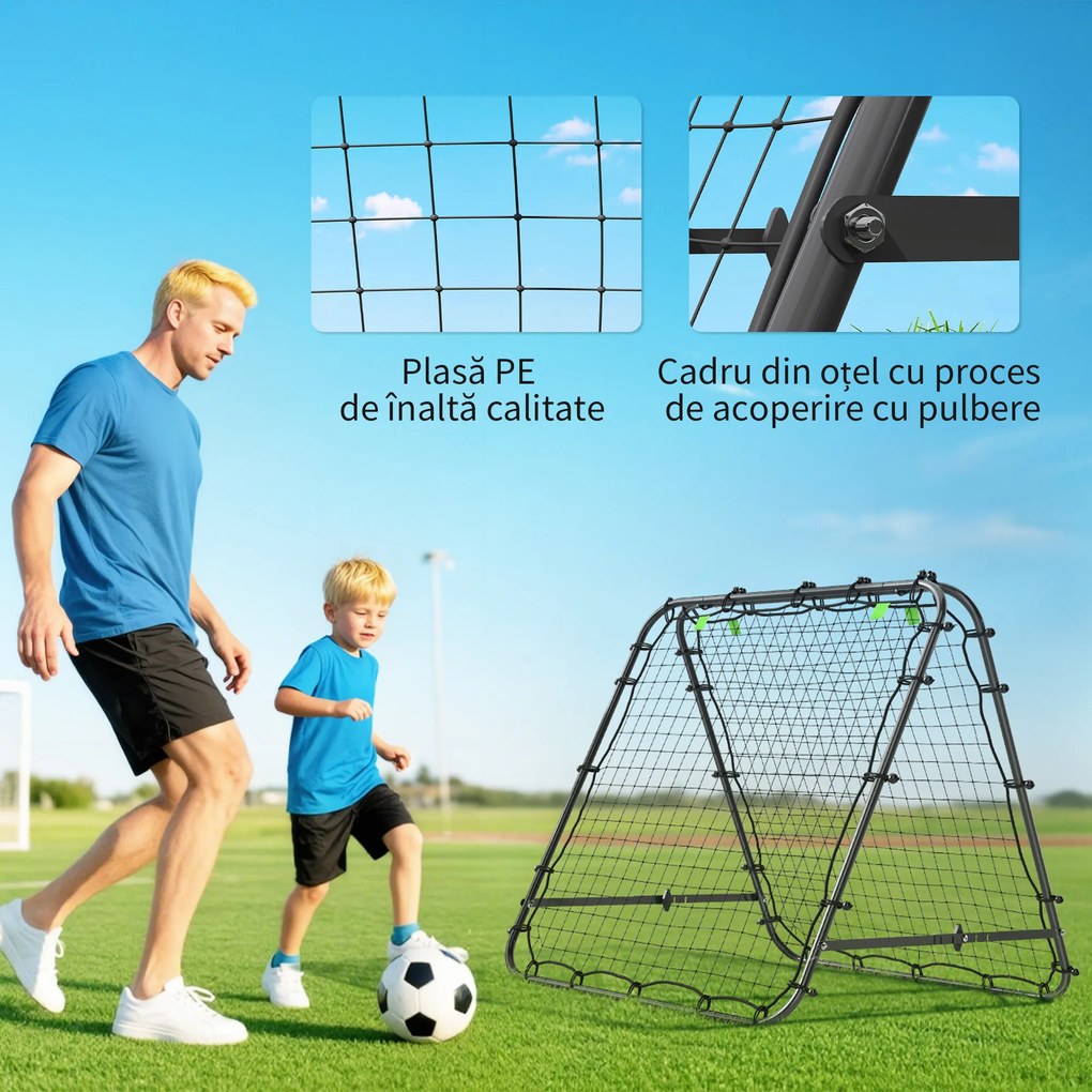 HOMCOM Plasa de fotbal pliabila din PE si oțel, cu unghi reglabil si cuie, 100x95x90 cm, albastru | Aosom Romania