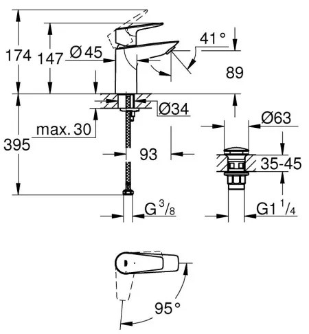 GROHE START EDGE 23900001 - Baterie lavoar, mărime S, crom lucios