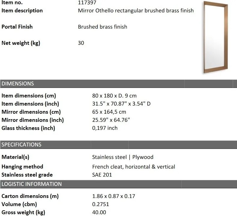 Oglinda decorativa design LUX Othello rectangular 80x180cm