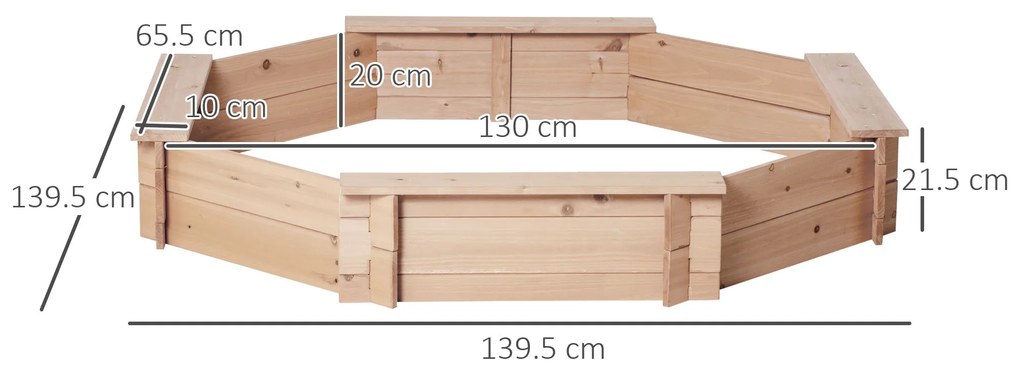 Outsunny Cutie de Nisip pentru Copii 3-8 Ani cu Scaune și Peliculă de Acoperire, 139,5x139,5x21,5 cm, Lemn Natural | Aosom Romania