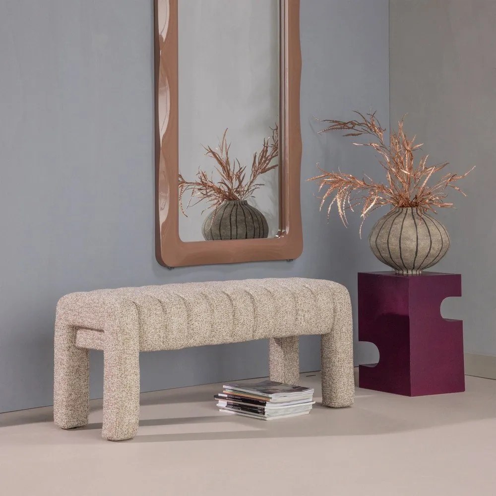 Bancă maro deschis capitonată cu tapițerie din țesătură bouclé Frex – WOOOD