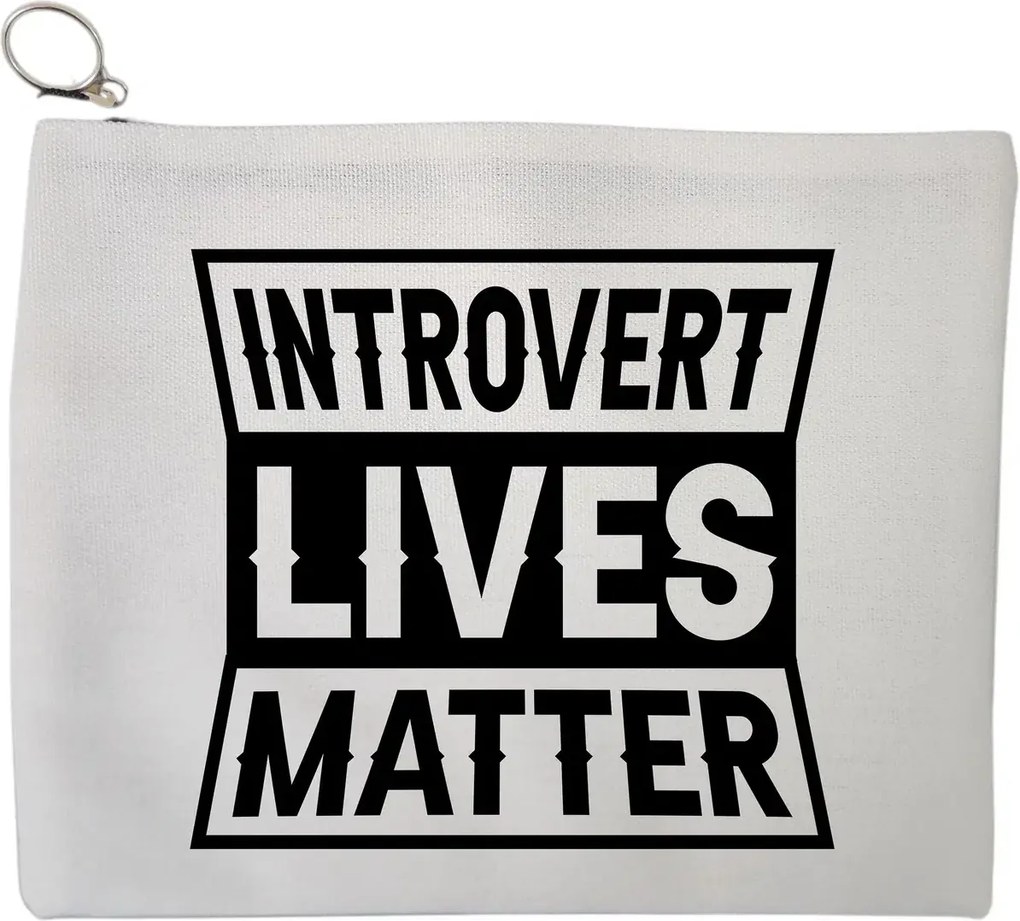 Portfard Cosmetice tip Plic, model Introvert Lives Matter, 23x18 cm, Alb, BEKZ®