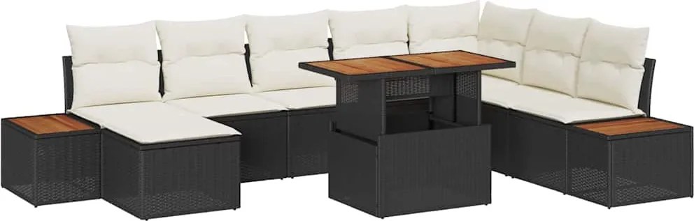 vidaXL Set de masă pentru grădină cu pernă 9 pcs Negru și Bej
