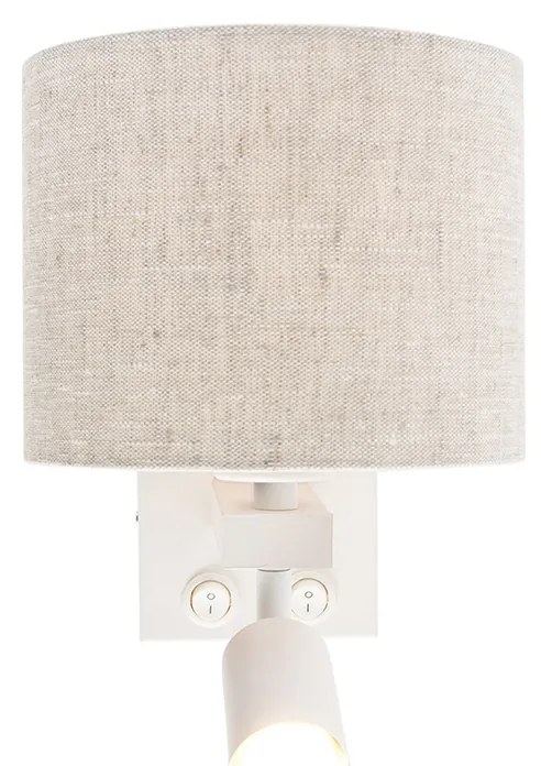 Aplică albă cu lampă de citit și abajur gri deschis 18 cm - Brescia