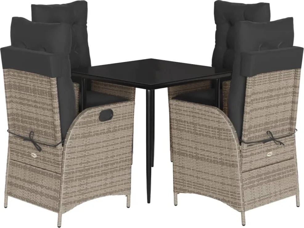 vidaXL Set mobilier de grădină cu perne, 5 piese, gri, poliratan