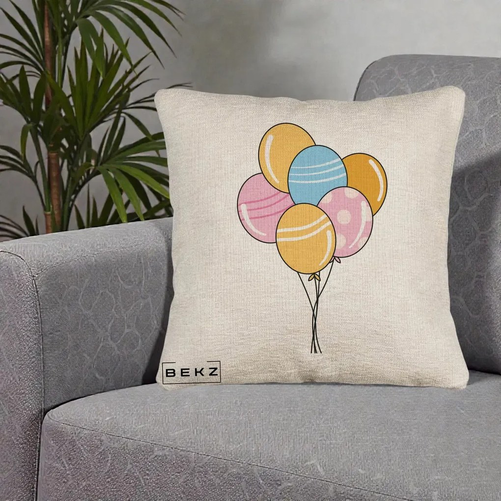 Perna Decorativa Baloane Petrecere, 40x40 cm, Bej Canapea, Husa Detasabila, Perna Inclusa, BEKZ®