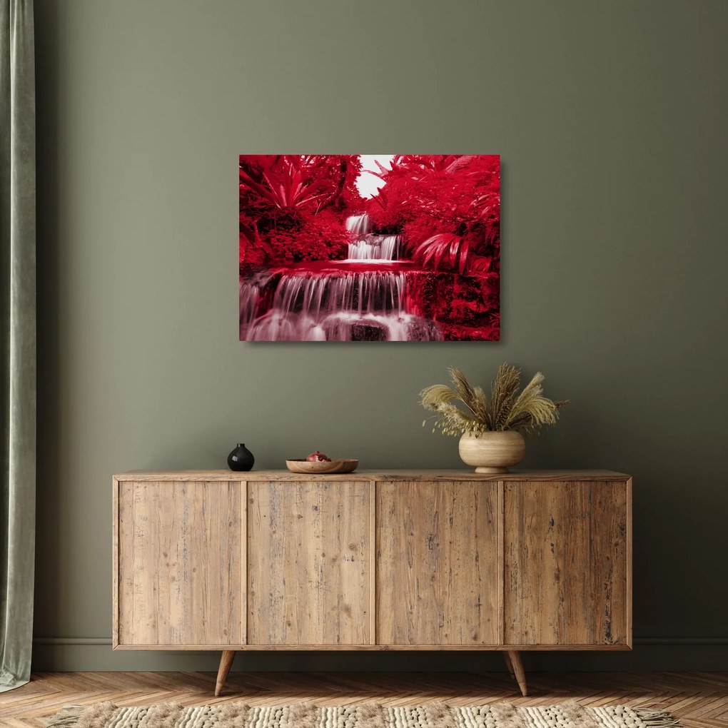 Tablou pe sticlă - Cascade indoneziene în roșu (70x50 cm)