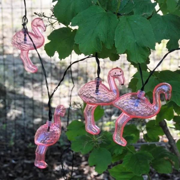 Lanț LED solar decorativ 10xLED/1,2V 300 mAh 3,8 m IP44 flamingo