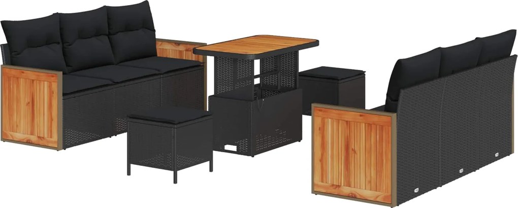 vidaXL Set de canapele pentru grădină cu pernă 11 pcs Negru poliratan