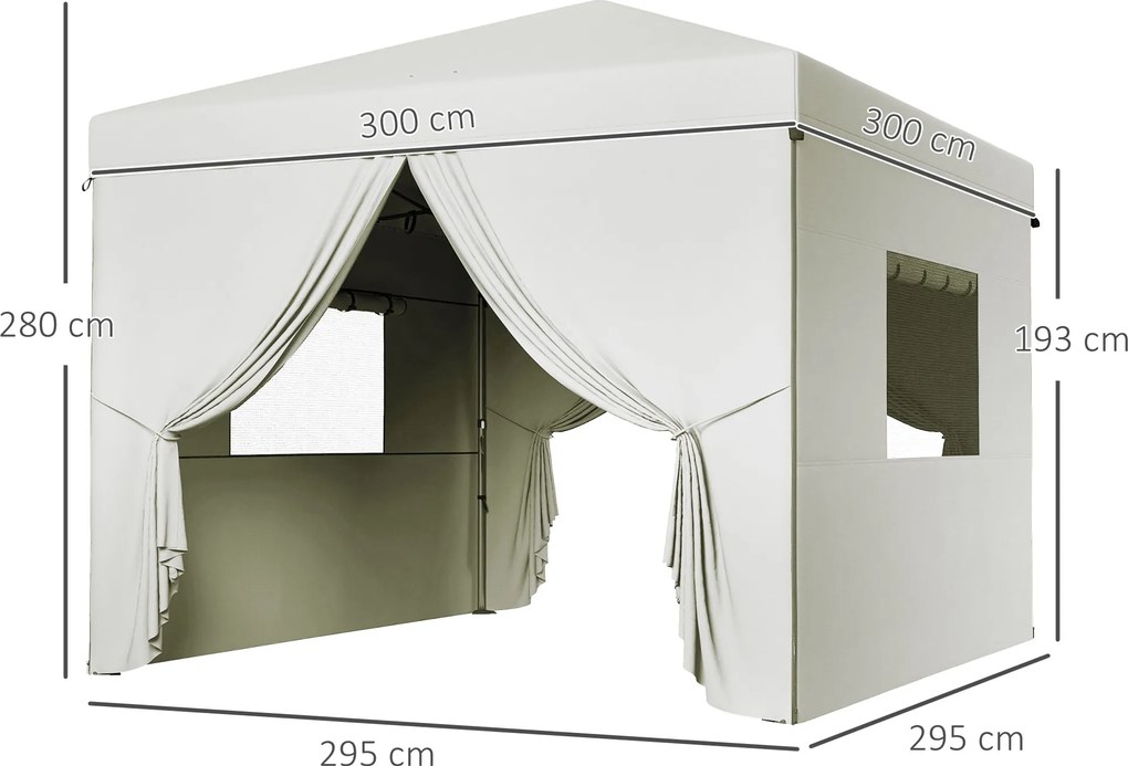 Outsunny Cort pliabil pop-up 3x3 m cu 4 draperii laterale 2 ferestre din plasă înălțime reglabilă impermeabil și anti-UV Alb | Aosom Romania