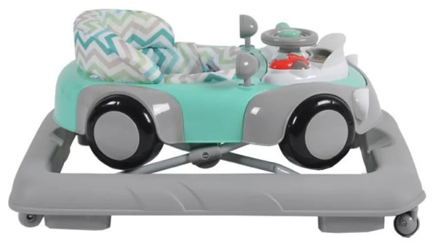Premergator Reglabil in 3 Trepte NOVOKIDS™ Shelby Mini Car , Roti silentioase, Pliabil, 8 Roti, Cu Melodii si volan, Model Masinuta, Turquoise