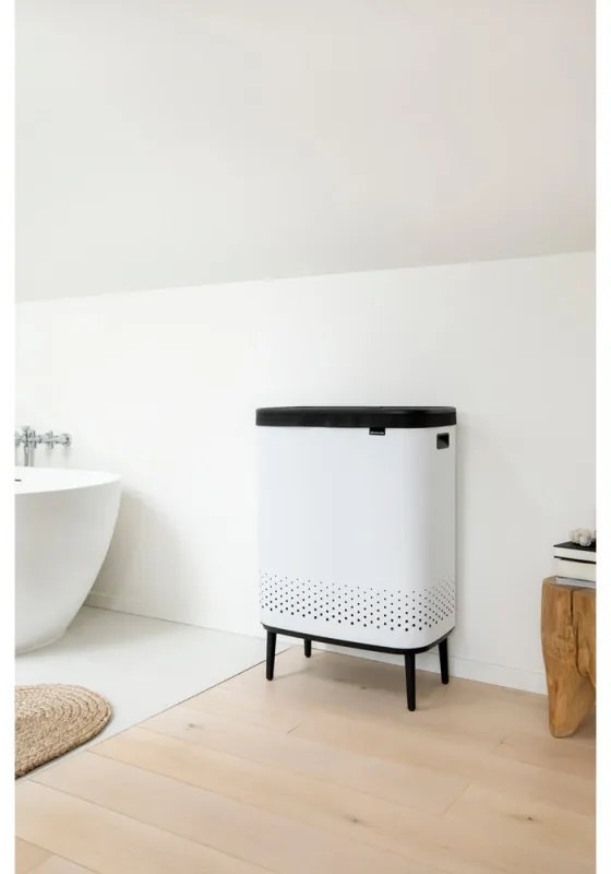 Cos de rufe Brabantia Bo 1004176, 2x45 L, Umplere fara deschidere, Orificii aerisire, Picioare reglabile, Alb