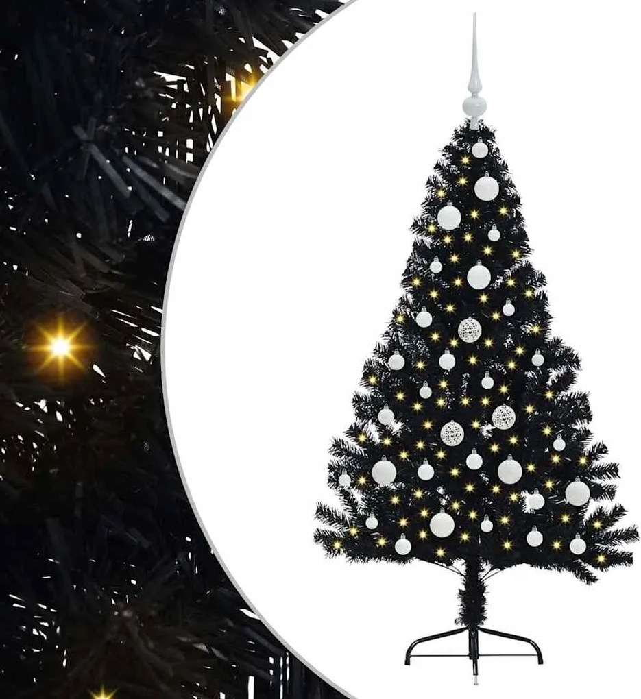 vidaXL Pom de Crăciun artificial pre-iluminat Negru 120 cm PVC