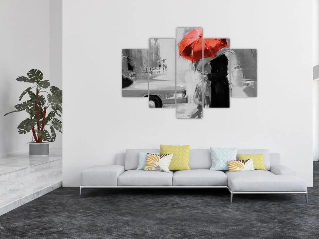 Tablou - Cuplu în dragoste sub o umbrelă, roșu (150x105 cm)