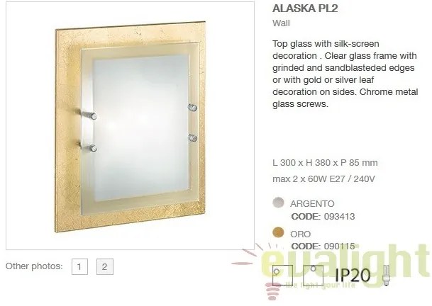 Aplica de perete,Plafonier dim. 30x38cm ALASKA PL2 auriu 090115