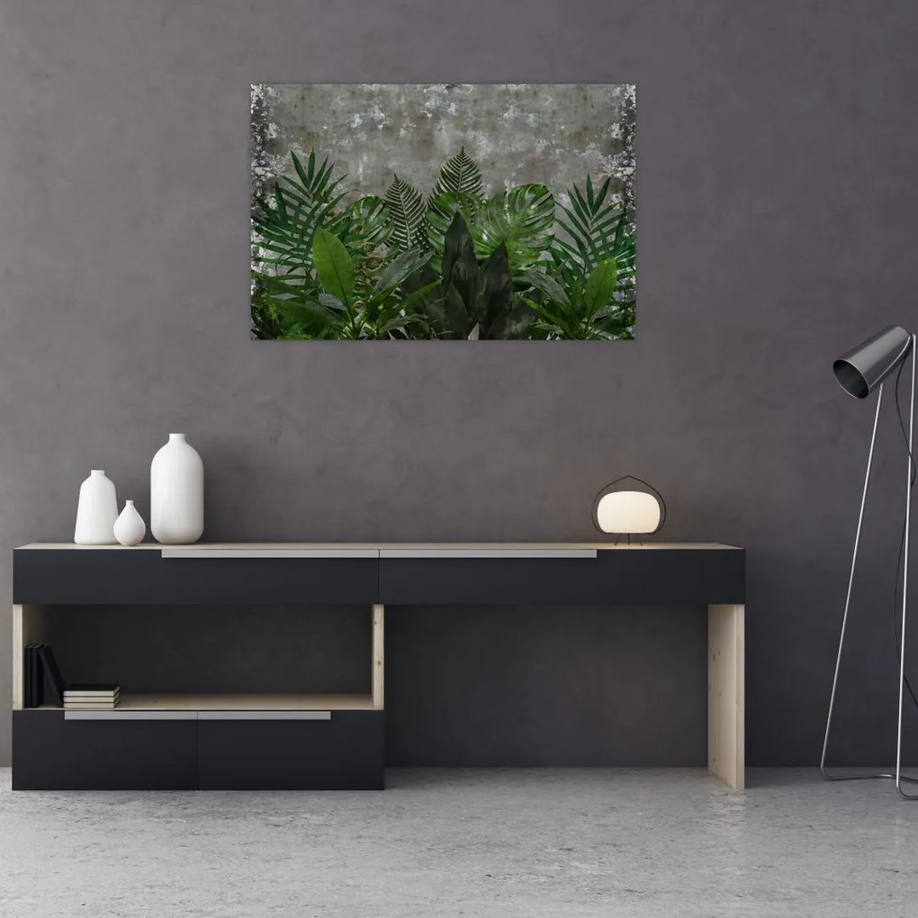 Tablou - Zid de beton cu plante (90x60 cm)