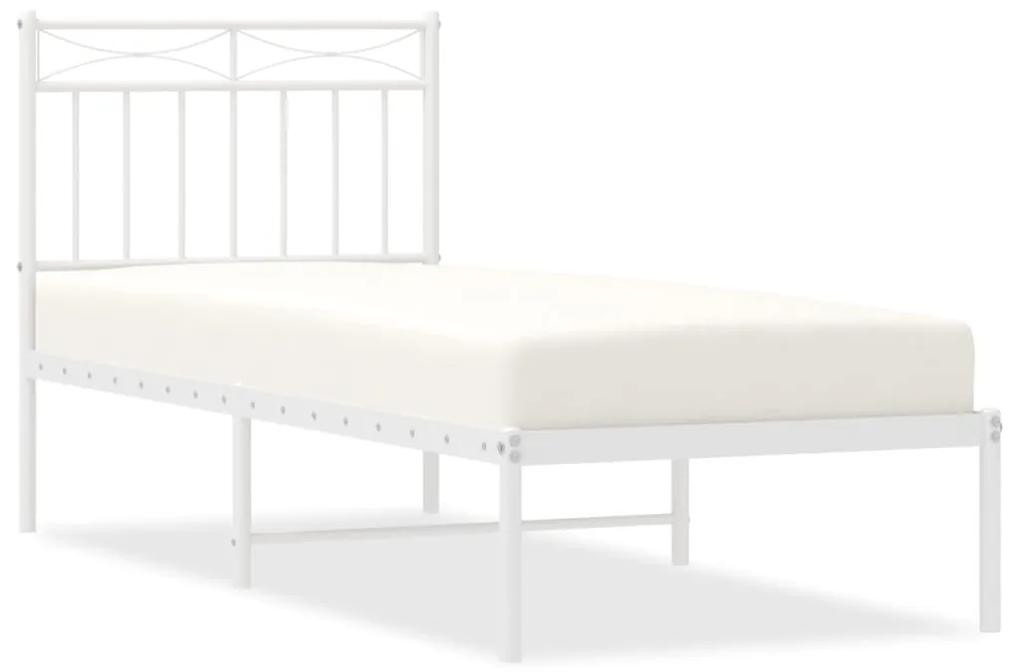 373731 vidaXL Cadru de pat metalic cu tăblie, alb, 80x200 cm