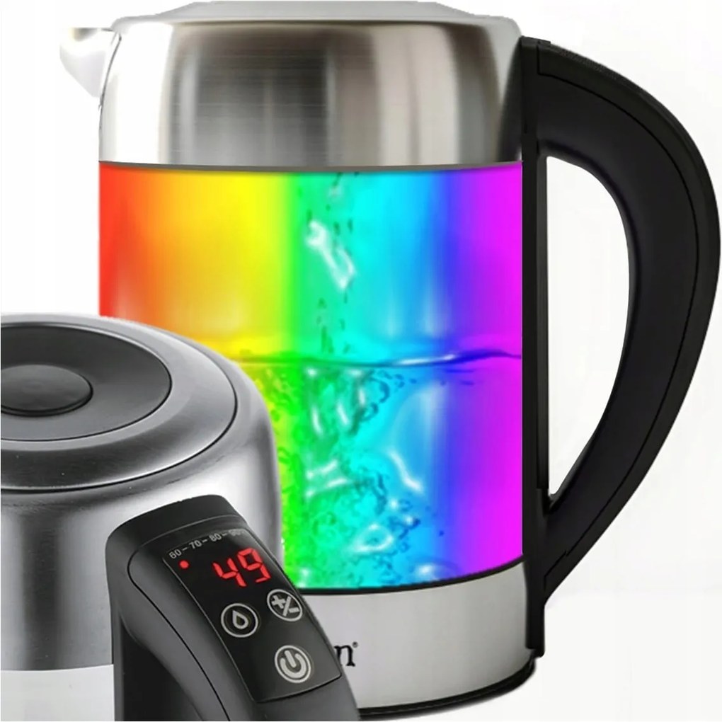 Fierbator Digital ZILAN ZLN3949, 2200W, 1.7L, Control Temperatura, Iluminare LED, Sticla-Inox