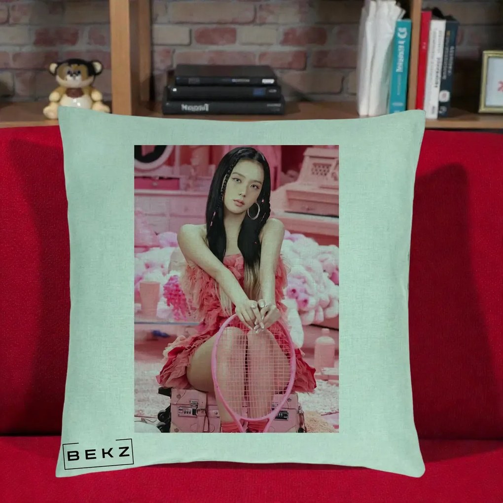 Perna Personalizata K-pop BLACKPINK Jisoo Pink Room, 40x40 cm, Verde Menta, Husa Detasabila, Perna Inclusa, BEKZ®