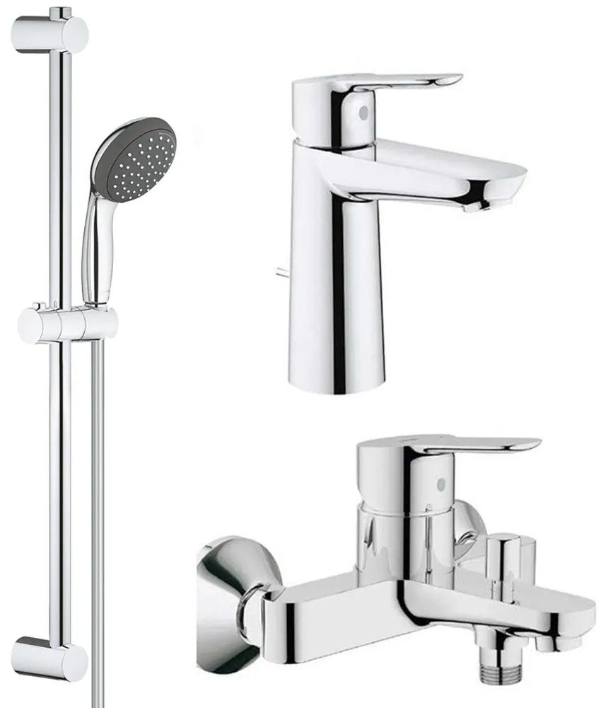 Pachet complet baterii baie inaltime medie Grohe Bau Edge ( 23758000,23334000, 27948000)