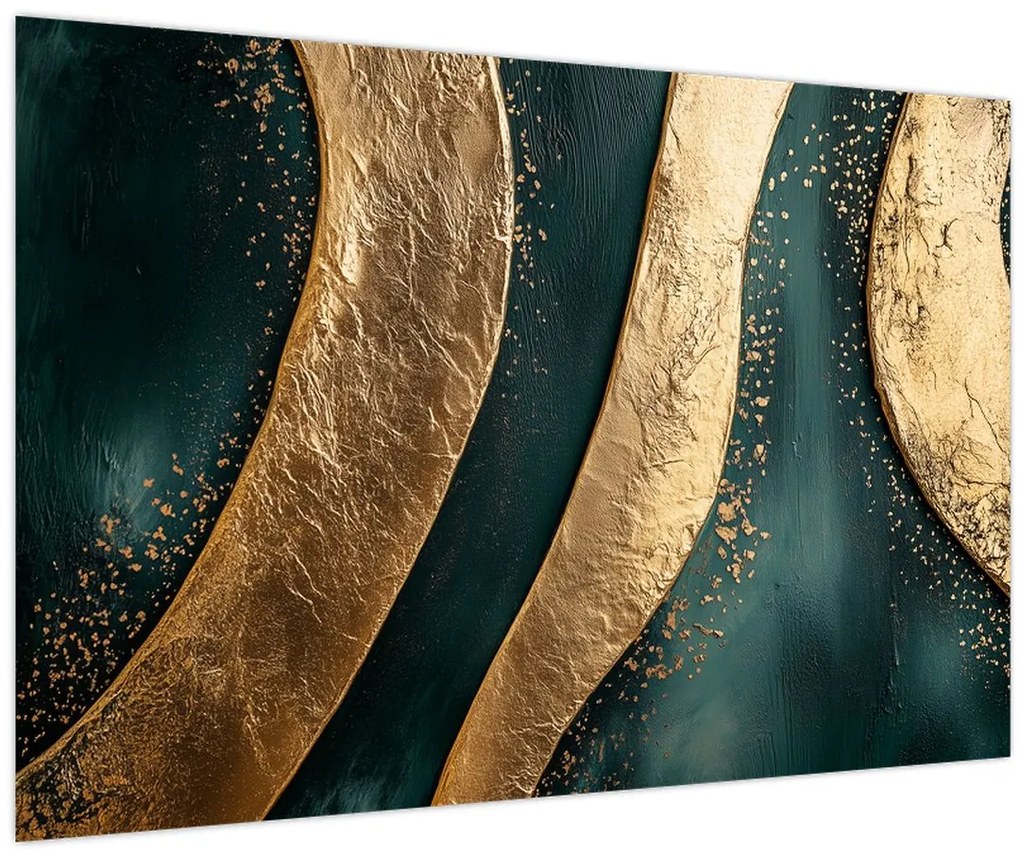 Tablou - Abstracție verde cu auriu I. (90x60 cm)