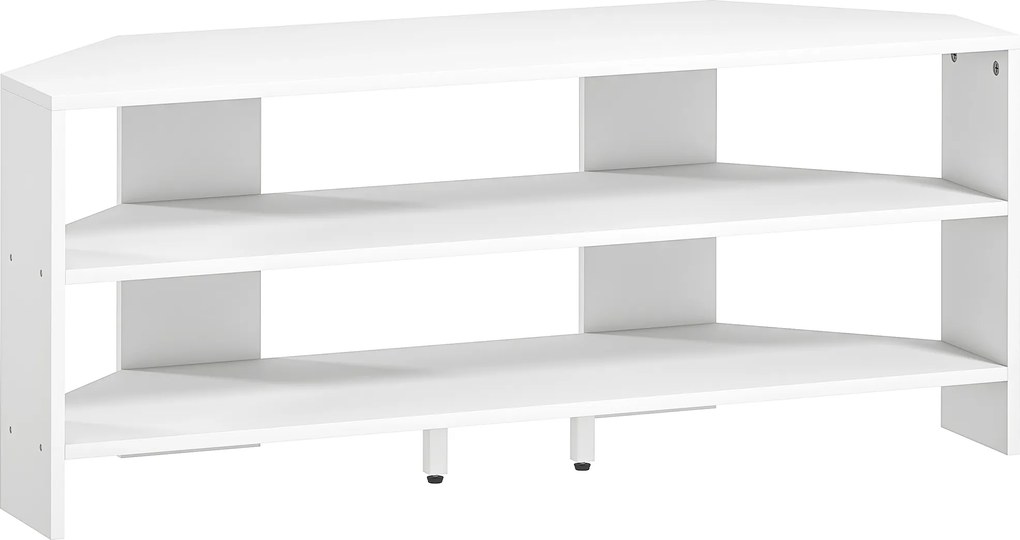 HOMCOM Comodă TV de Colț 47" max cu 2 Rafturi Deschise din Lemn Alb | Aosom Romania