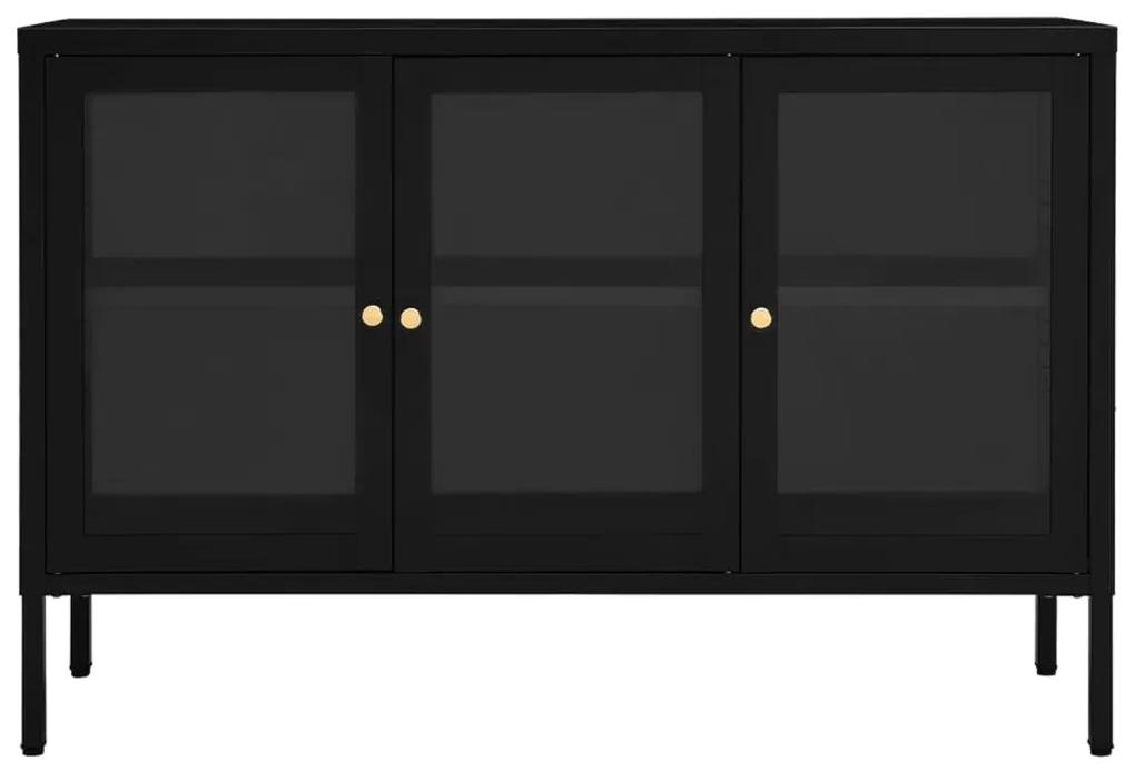 Servanta, negru, 105x35x70 cm, otel si sticla 1, Negru