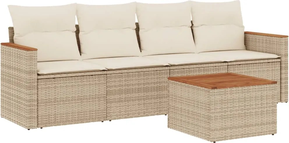 vidaXL Set canapele de grădină cu perne, 5 piese, bej, poliratan