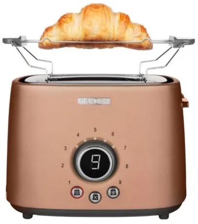 Sencor - Prăjitor de pâine cu două fante și suport pentru încălzire, 1000W/230V, cupru