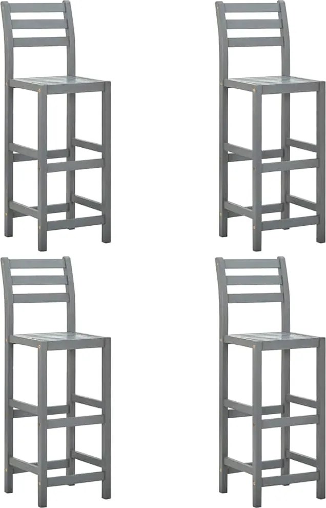 vidaXL Scaune de bar, 4 buc., gri, lemn masiv de acacia
