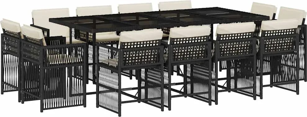 vidaXL Set mobilier de grădină cu perne, 13 piese, negru, poliratan