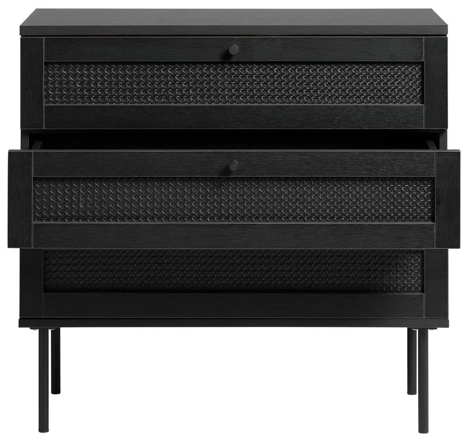 Comodă neagră joasă cu aspect de lemn de stejar 80x75 cm Pensacola – Unique Furniture