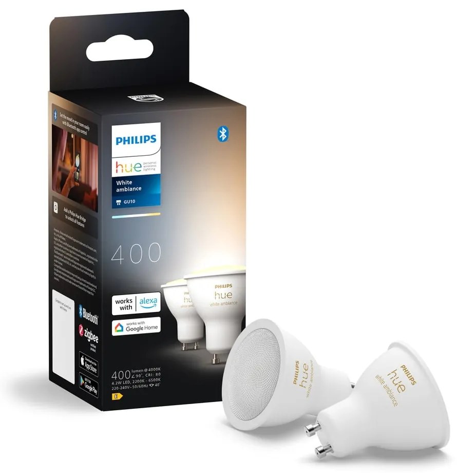 Becuri smart LED GU10, 2 buc. 4 W White ambiance – Philips Hue