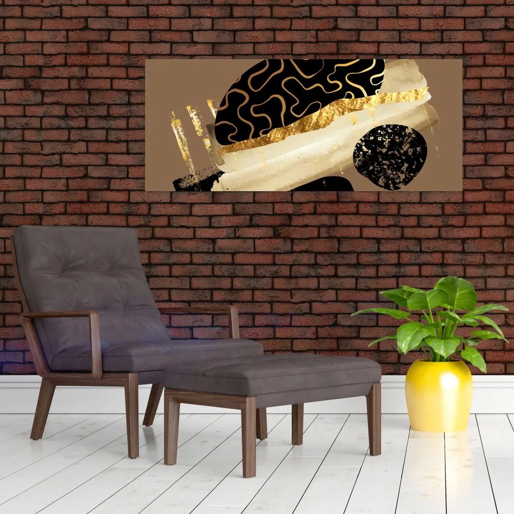 Tablou - Abstracție maro auriu N⁰3 (120x50 cm)