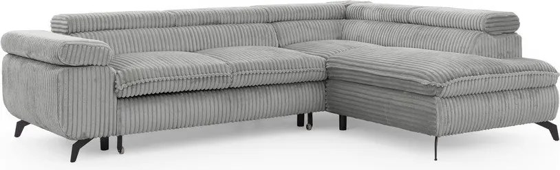 Colțar gri deschis cu tapițerie din catifea reiată (cu colț pe partea dreaptă/în formă de ”L”) Marbeya – Ropez