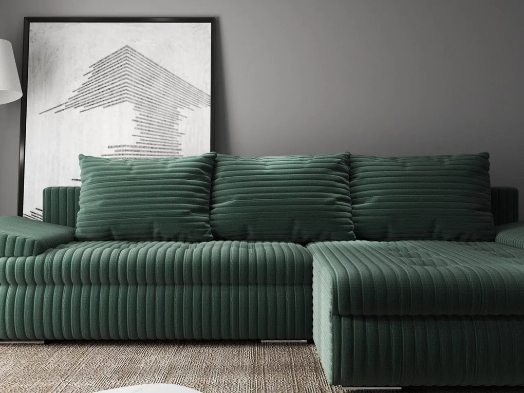 Colțar extensibil dumonde cu ladă de depozitare si sezut confortabil din spuma high-density, Leonardo Ambience Verde 260x185 cm II