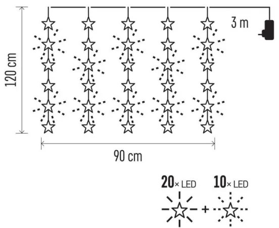 Instalație LED de Crăciun de exterior 30xLED/3,9m IP44 stele